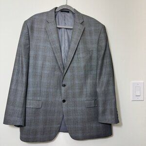 Lauren Ralph Lauren Mens Blazer Suit Jacket 48R Gray Blue Plaid Silk Wool Blend